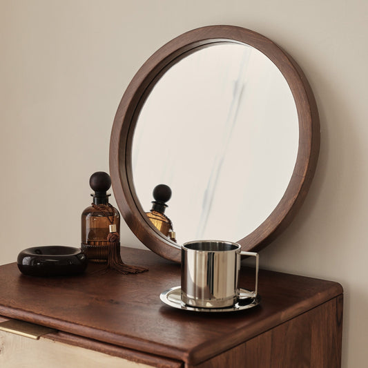 Arden - Specchio da Parete Rotondo in Legno Scuro 40cm x 40cm