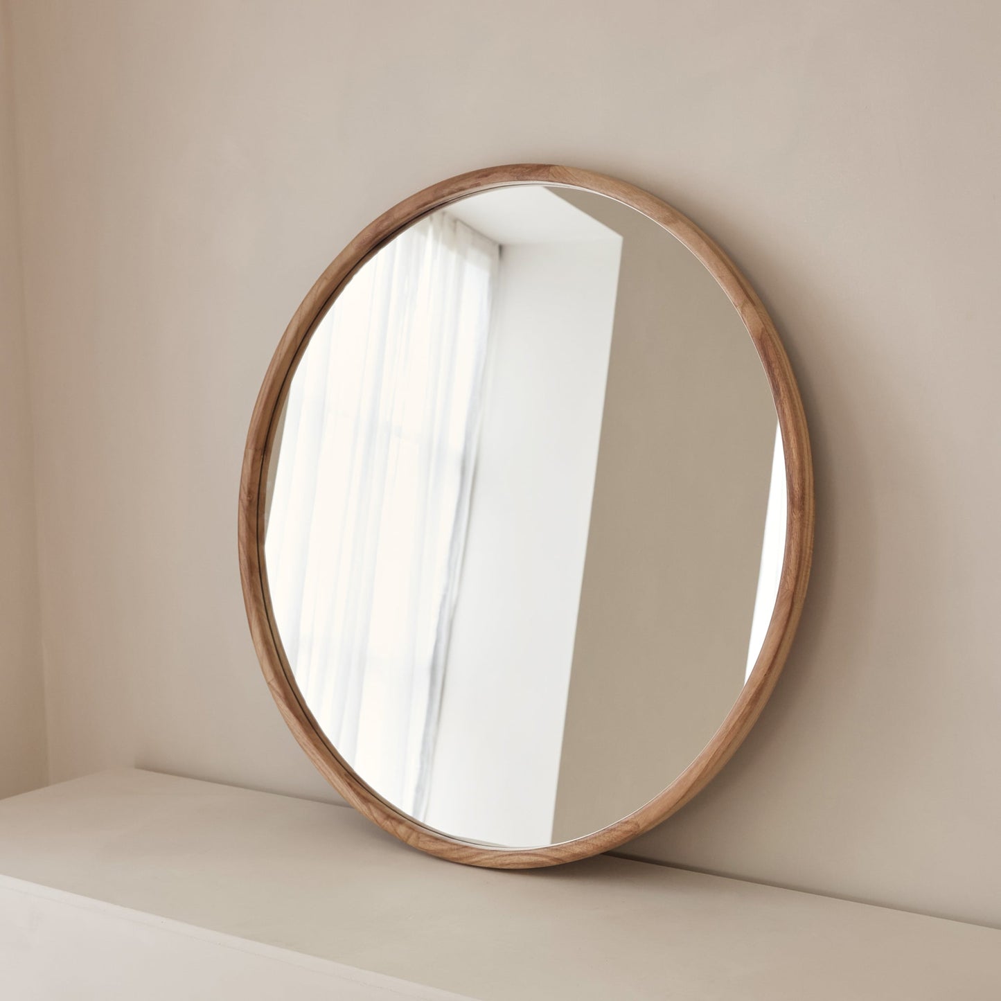Arden - Specchio da Parete Rotondo in Legno Chiaro Grande 90cm x 90cm
