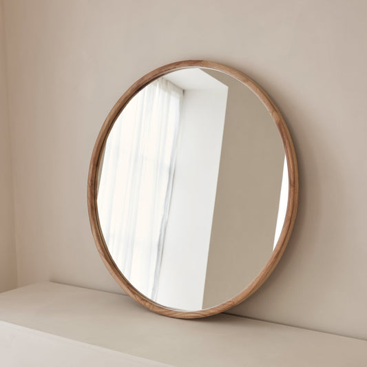 Arden - Specchio da Parete Rotondo in Legno Chiaro Grande 90cm x 90cm