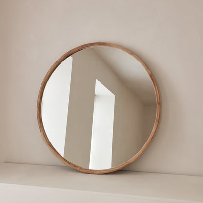 Arden - Specchio da Parete Rotondo in Legno Chiaro Grande 90cm x 90cm