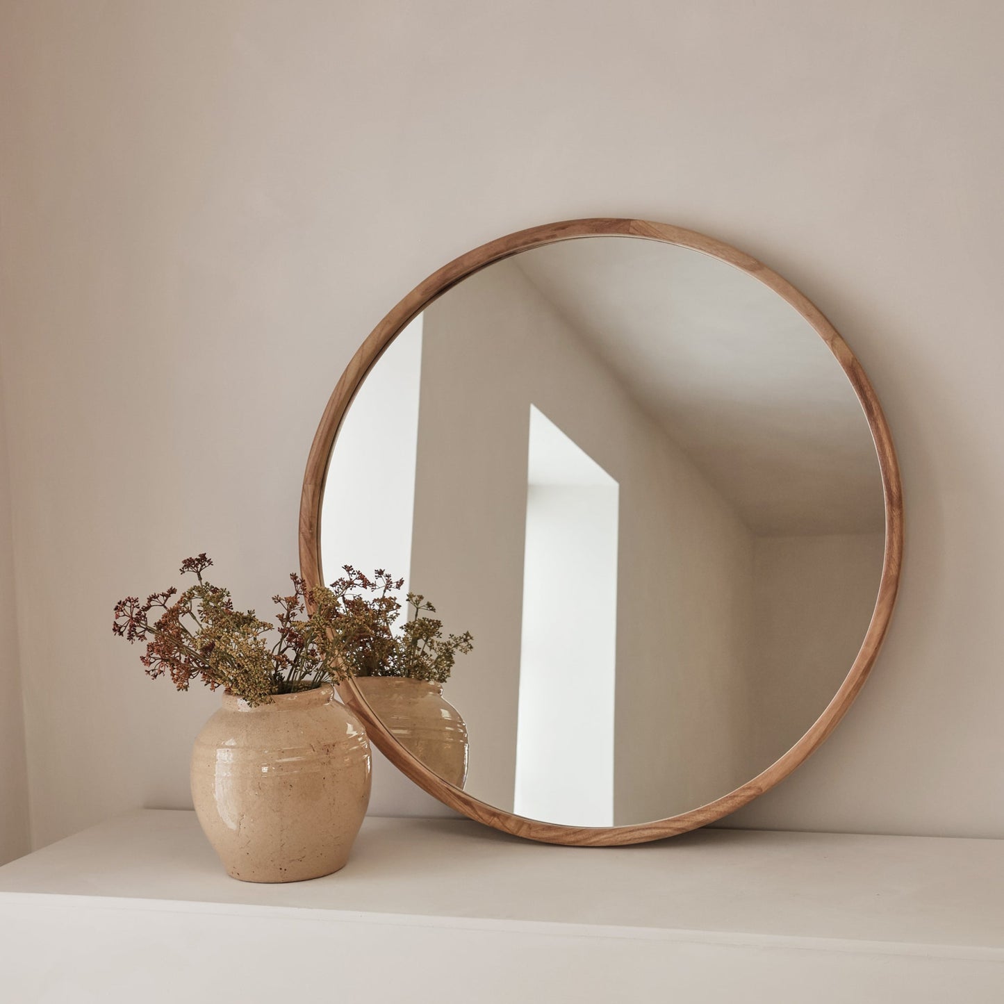 Arden - Specchio da Parete Rotondo in Legno Chiaro Grande 90cm x 90cm