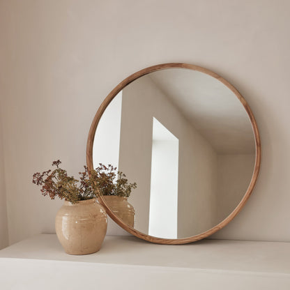 Arden - Specchio da Parete Rotondo in Legno Chiaro Grande 90cm x 90cm