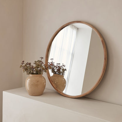 Arden - Specchio da Parete Rotondo in Legno Chiaro Grande 90cm x 90cm