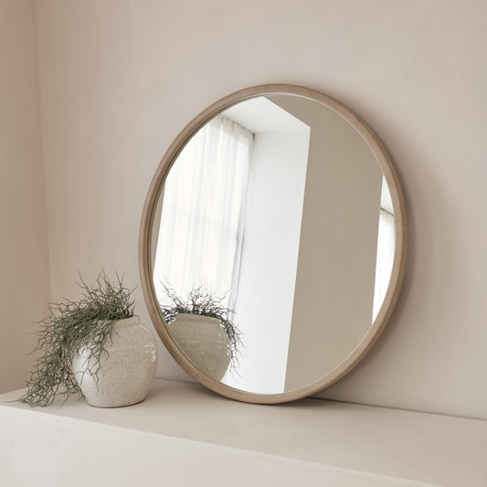 Arden - Specchio da Parete Tondo in Legno Cemento Grande 90cm x 90cm