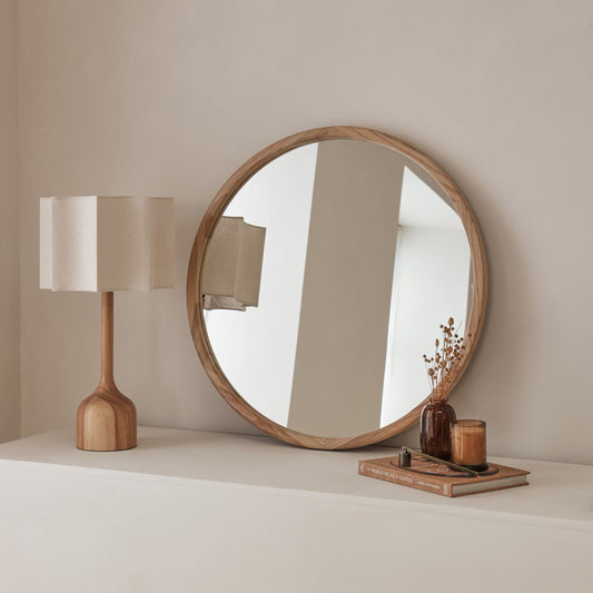 Arden - Specchio da Parete Rotondo in Legno Chiaro 70cm x 70cm
