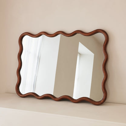 Marea - Miroir Mural Rétro Ondulé en Bois Foncé 100cm x 70cm