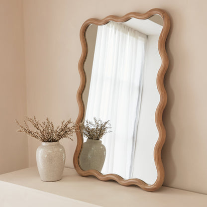 Marea - Specchio da Parete Retro Ondulato in Legno Chiaro 100cm x 70cm