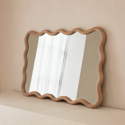 Marea - Specchio da Parete Retro Ondulato in Legno Chiaro 100cm x 70cm