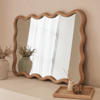 Marea - Specchio da Parete Retro Ondulato in Legno Chiaro 100cm x 70cm