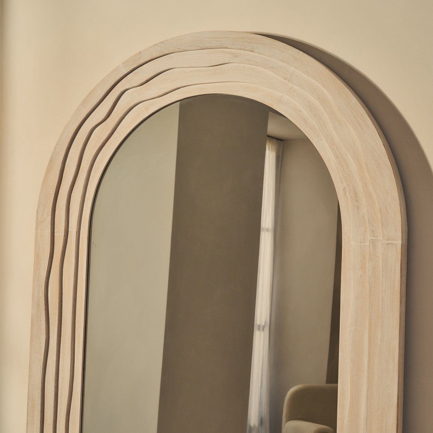 Lucelle - Specchio ad Arco Grande a Figura Intera in Legno Lavato Bianco 200cm x 100cm