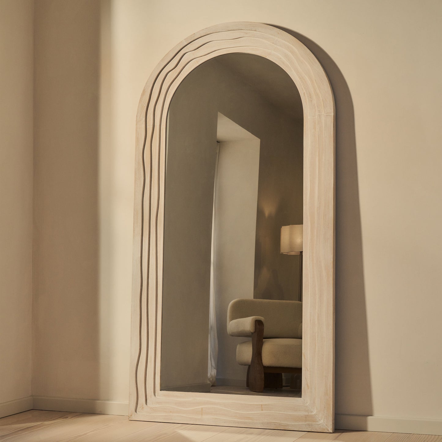 Lucelle - Specchio ad Arco Grande a Figura Intera in Legno Lavato Bianco 200cm x 100cm