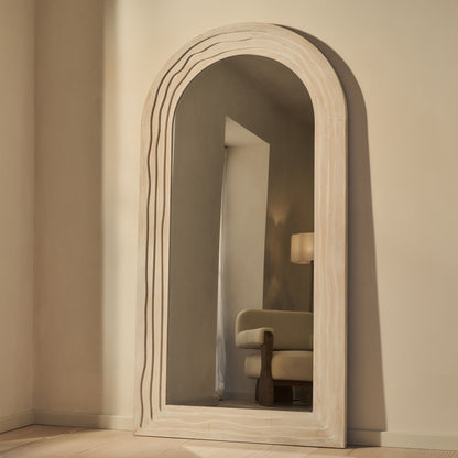 Lucelle - Specchio ad Arco Grande a Figura Intera in Legno Lavato Bianco 200cm x 100cm