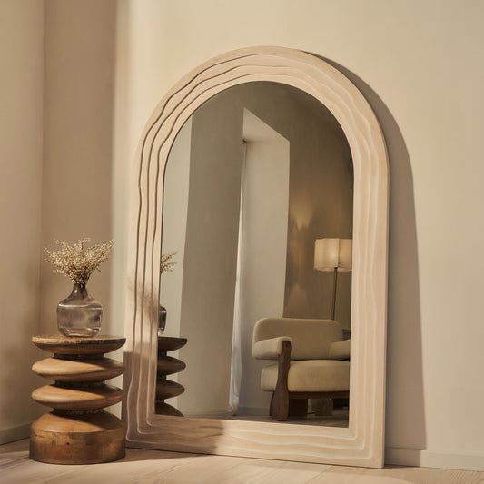 Lucelle - Grande Specchio ad Arco Full Length in Legno Decapato Bianco 180cm x 120cm