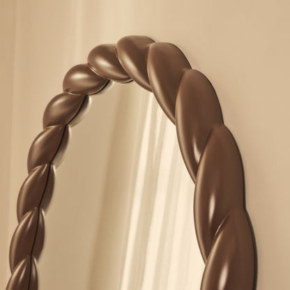 Ophelia - Specchio Grande ad Arco con Corda Intrecciata Finitura Cioccolato Lucido 180cm x 105cm