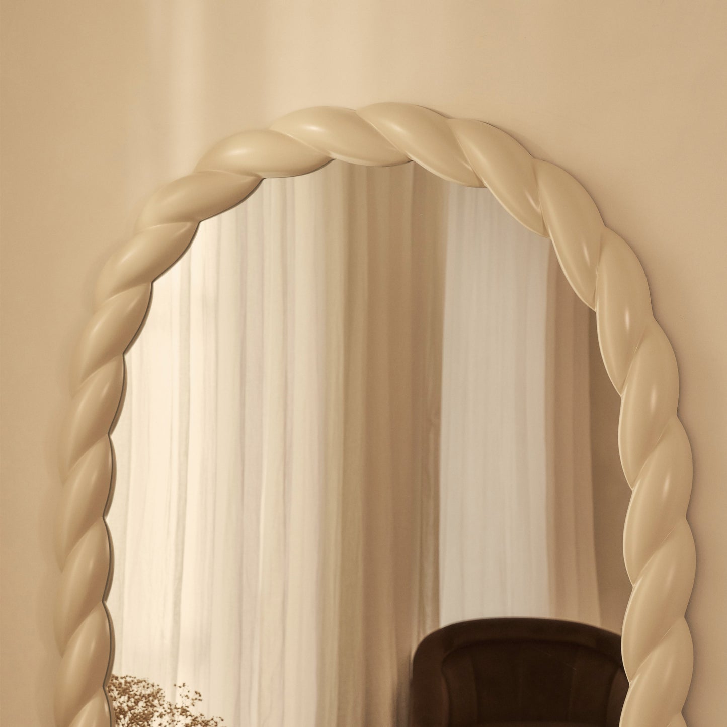 Ophelia - Specchio Grande ad Arco con Cornice a Corda Intrecciata Avorio Lucido 180cm x 105cm