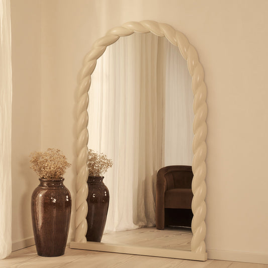 Ophelia - Specchio Grande ad Arco con Cornice a Corda Intrecciata Avorio Lucido 180cm x 105cm