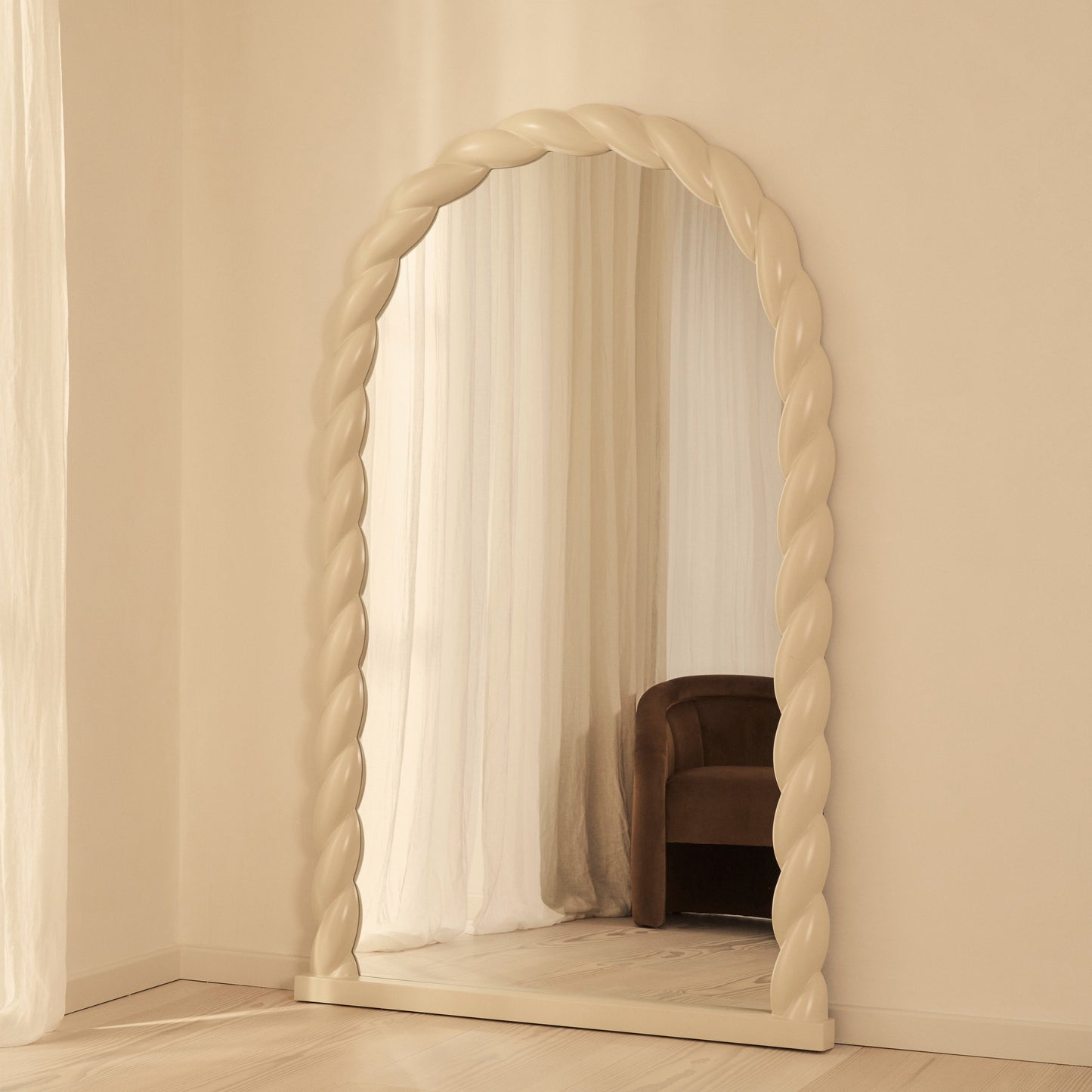 Ophelia - Specchio Grande ad Arco con Cornice a Corda Intrecciata Avorio Lucido 180cm x 105cm