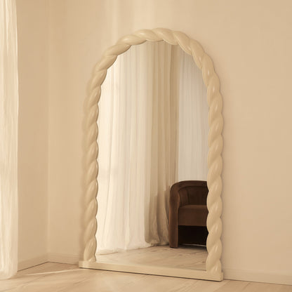 Ophelia - Specchio Grande ad Arco con Cornice a Corda Intrecciata Avorio Lucido 180cm x 105cm