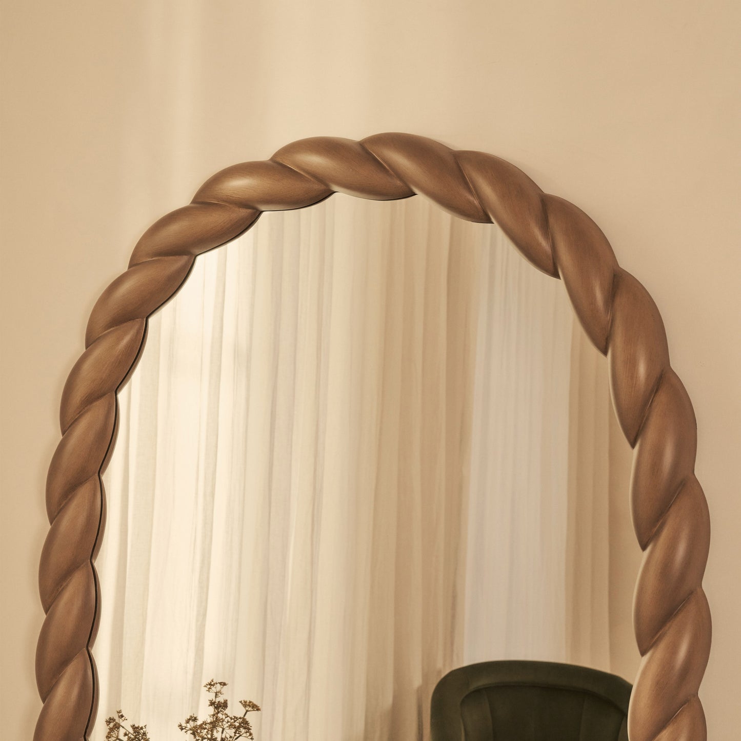 Ophelia - Specchio Grande ad Arco Lunghezza Intera con Intreccio a Corda in Legno Caldo 180cm x 105cm