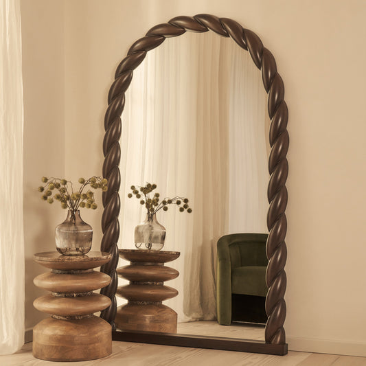Ophelia - Specchio Grande ad Arco con Intreccio a Corda in Legno Scuro 180cm x 105cm