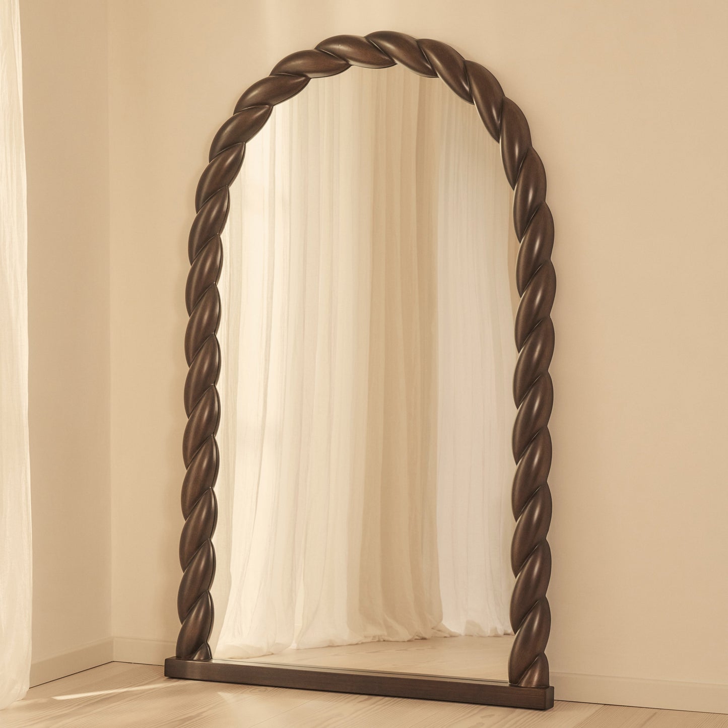 Ophelia - Specchio Grande ad Arco con Intreccio a Corda in Legno Scuro 180cm x 105cm
