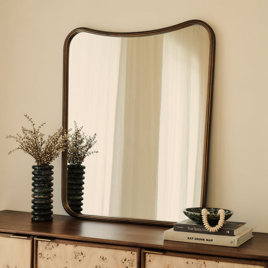 Louis - Specchio Sopra-camino Curvo in Metallo Bronzo Antico 90cm x 75cm