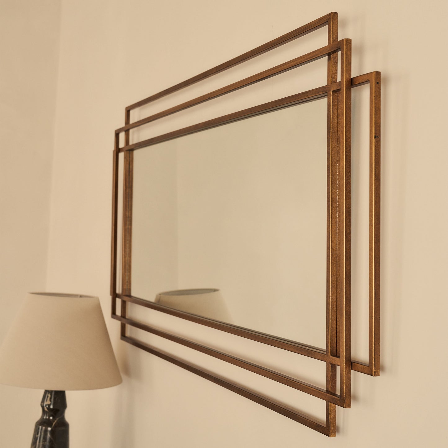Amalfi - Specchio Rettangolare Grande in Metallo Dorato 140cm x 70cm