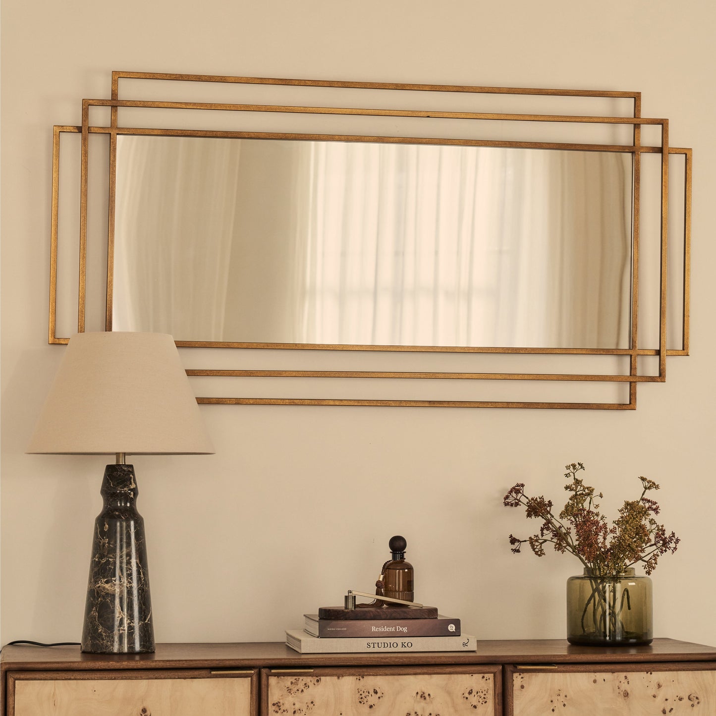 Amalfi - Specchio Rettangolare Grande in Metallo Dorato 140cm x 70cm
