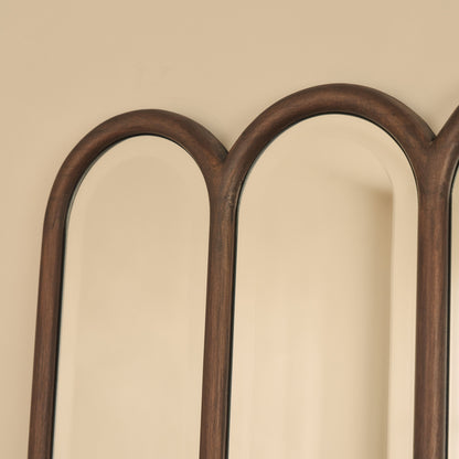 Reims - Specchio in Legno ad Arco con Pannelli in Legno Scuro 120cm x 80cm