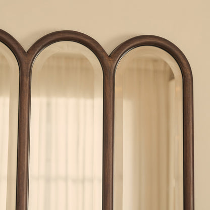 Reims - Specchio in Legno ad Arco con Pannelli in Legno Scuro 120cm x 80cm