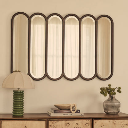 Reims - Specchio in Legno ad Arco con Pannelli in Legno Scuro 120cm x 80cm