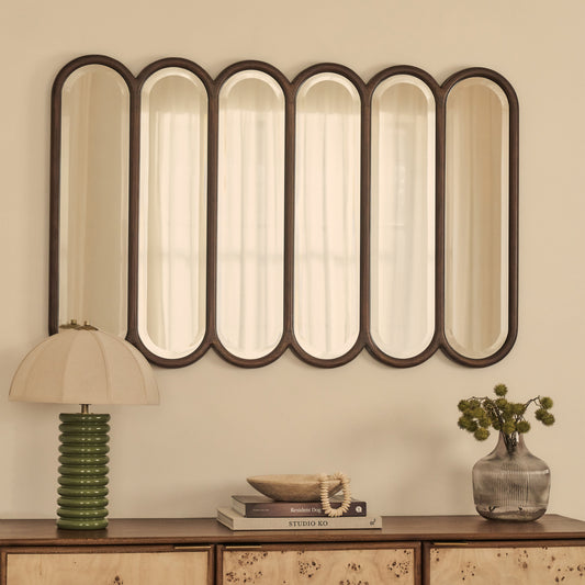 Reims - Specchio in Legno ad Arco con Pannelli in Legno Scuro 120cm x 80cm