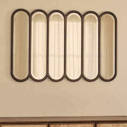 Reims - Specchio in Legno ad Arco con Pannelli in Legno Scuro 120cm x 80cm