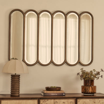 Reims - Specchio in Legno ad Arco con Pannelli in Legno Caldo 120 cm x 80 cm