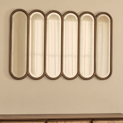Reims - Specchio in Legno ad Arco con Pannelli in Legno Caldo 120 cm x 80 cm