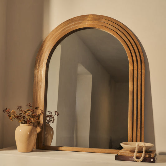 Luciana - Specchio Sopracamino ad Arco in Legno Lavato 120cm x 100cm
