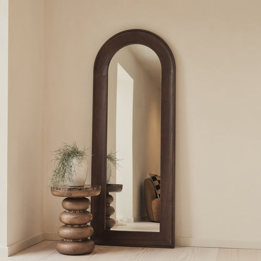 Porta - Specchio Grande a Figura Intera ad Arco in Legno Scuro 180cm x 70cm
