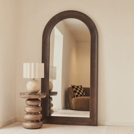 Porta - Specchio Grande ad Arco in Legno Scuro a Figura Intera 180cm x 90cm