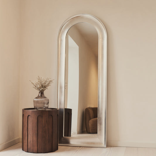 Porta - Specchio Grande ad Arco Cromo Spazzolato a Figura Intera 180cm x 70cm