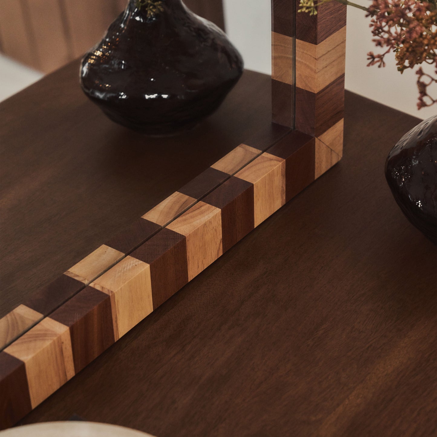 Tessera - Specchio Rettangolare in Legno a Scacchi Legno Scuro e Legno Chiaro 120cm x 80cm