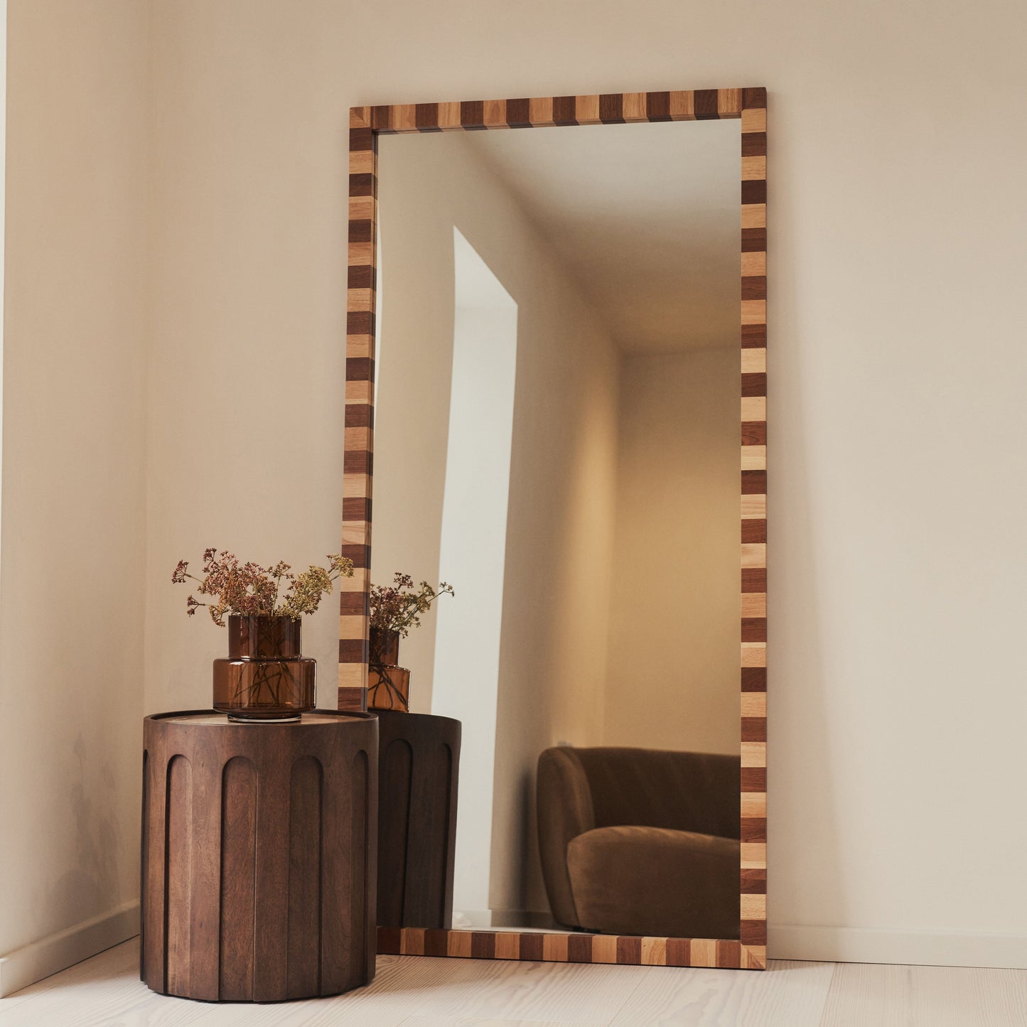 Tessera - Specchio Rettangolare in Legno a Scacchi Legno Scuro e Legno Chiaro 180cm x 90cm