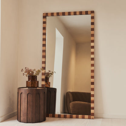 Tessera - Specchio Rettangolare in Legno a Scacchi Legno Scuro e Legno Chiaro 180cm x 90cm