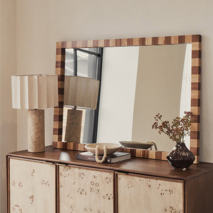 Tessera - Specchio Rettangolare in Legno a Scacchi Legno Scuro e Legno Chiaro 120cm x 80cm