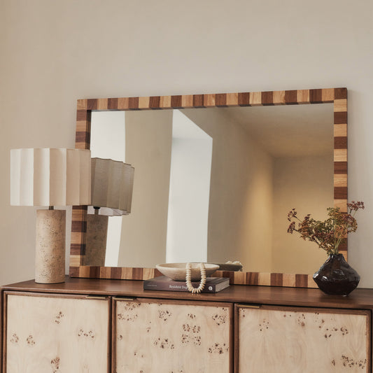 Tessera - Specchio Rettangolare in Legno a Scacchi Legno Scuro e Legno Chiaro 120cm x 80cm