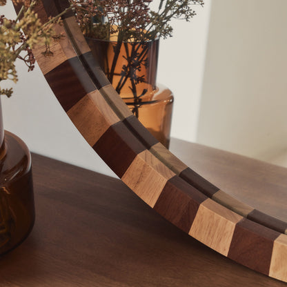 Tessera - Specchio Circolare in Legno a Scacchi Legno Scuro e Legno Chiaro 90cm x 90cm