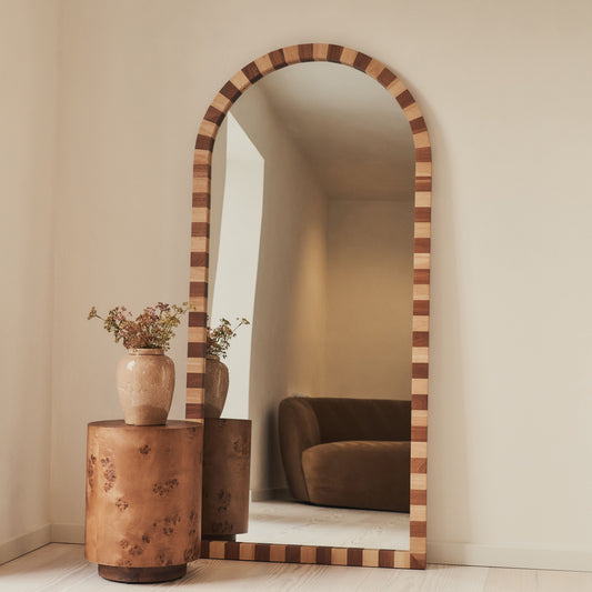 Tessera - Specchio ad Arco in Legno a Scacchi Legno Scuro e Legno Chiaro 170cm x 80cm