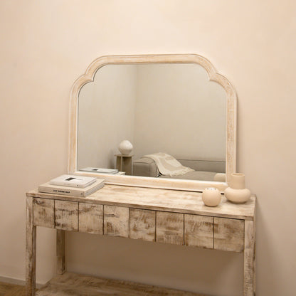 Elena - Specchio ad Arco in Legno Lavato Bianco 100cm x 75cm