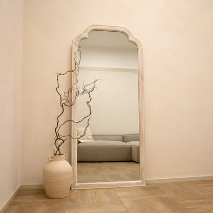 Elena - Specchio ad Arco a Figura Intera in Legno Lavato Bianco 170cm x 75cm