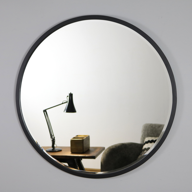 Higgins - Specchio da Parete Rotondo Moderno in Metallo Nero 80cm x 80cm