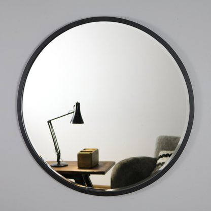 Higgins - Specchio da Parete Rotondo Moderno in Metallo Nero 80cm x 80cm